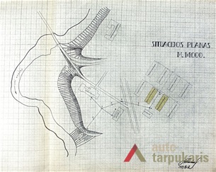Mokytojų TBC barakų situacijos planas Varėnos miške, 1939 m. LCVA, f. 380, ap. 1, b. 1730.