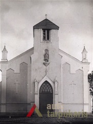 Pakuonio bažnyčia pieš 1938 m. bokšto atstatymą. KAA. F. 17. AP. 1, b. 59, l. 8