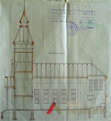 Bažnyčios išilginio pjūvio brėžinys. K. Reisonas, 1938 m. LCVA. F. 1622. Ap. 4, b. 729, l. 42