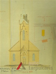 Bažnyčios pagrindinio fasado brėžinys. LCVA. F. 1622. Ap. 4, b. 627, l. 4