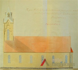 Bažnyčios šoninio fasado brėžinys. Borisas Lenčevskis. LCVA. F. 1622. Ap. 4, b. 627, l. 4