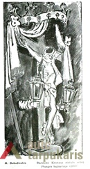 Senosios bažnyčios interjeras. M. Dobužinskio piešinys. Iš žurnalio "Naujoji Romuva", 1938, nr. 11, p. 273  