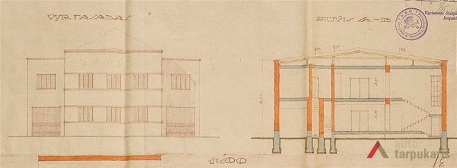 Prienų šaulių namų fasadas. LCVA, f. 1622, ap. 4, b. 715, l. 31