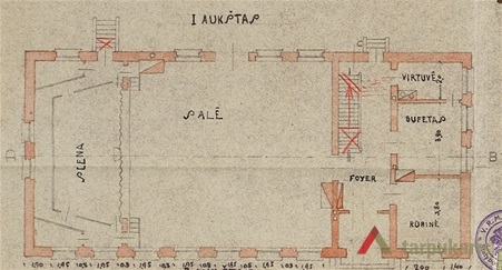 Veiverių šaulių namų pirmo aukšto planas. LCVA, f. 1622, ap. 4, b. 715, l. 40