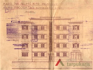 Fasadas, 1934 m. projektas. KAA, f. 218, ap. 2, b. 1069, l. 2. 