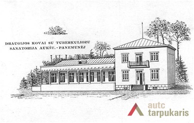 Tuberkuliozės sanatorija iki pristatant priestatą. LNM biblioteka, Kauno atvirukai 1918-1940. Kaunas, 4 deš.