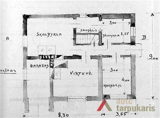 V. Tumėnienės mūrinio priestato prie vaikų sanatorijos projektas, I a. planas. LCVA, f. 1622, ap. 3, b. 216