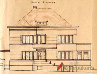 Zenono ir Elenos Gerulaičių gyvenamojo namo fasadas. LCVA, f. 1622, ap. 4, b. 450