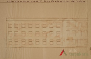 1930 m. rekonstrukcijos projektas, fasadas. LCVA, f. 1622, ap. 4, b. 74, l. 5a