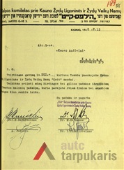 Pašalpos komiteto prie Kauno Žydų Ligoninės ir Žydų Vaikų Namų padėka, 1940 m. KAA, F-4, ap. 1, b. 41, l. 175.