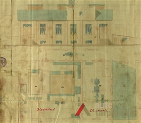 Drobės fabriko projektas, 1932 m., fasadas ir planas.
