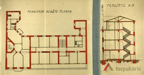 Laisvės al 70 projektas, mansardos planas ir pjūvis, 1924 m. KAA, f. 218, ap. 1, b. 148.