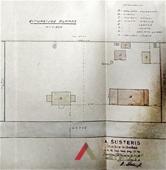 B. Fleišmano vasarnamio ir vonių namo projektas, situacijos planas, 1935 m. LCVA, f. 1622, ap. 4, b. 449.