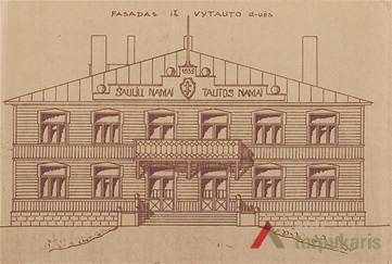 Dusetų šaulių namų fasadas 1935 metu projekte. LCVA, 1622 f., 4 ap., 468 b., 10p.