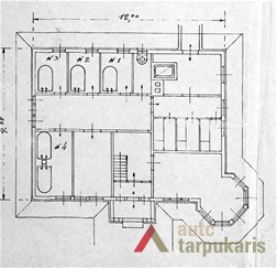 Mineralinių vonių gydyklos A. Panemunėje projektas, fasadas. LCVA, f. 1622, ap. 4, b. 64, l. 5.
