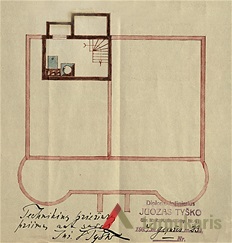 Ekaterinos Bajovienės gyvenamojo namo projektas, rūsio ir pamatų planas, arch. J. Tyško, 1934 m. LCVA, f. 1622, ap. 4, b. 450.