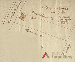 Ekaterinos Bajovienės gyvenamojo namo projektas, situacija, arch. J. Tyško, 1934 m. LCVA, f. 1622, ap. 4, b. 450.