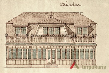Ekaterinos Bajovienės gyvenamojo namo projektas, fasadas, arch. J. Tyško, 1934 m. LCVA, f. 1622, ap. 4, b. 450.