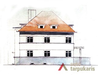 Pulkininko Boleslovo Jakučio gyvenamojo namo projektas, vakarinis fasadas, arch. B. Elsbergas, 1939 m. LCVA, f. 1622, ap. 3, b. 218.