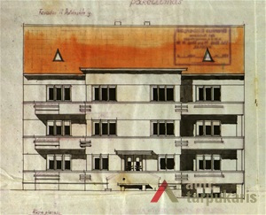Fasado fragmentas iš V. Putvinskio g. pusės, projektas. KAA, f. 218, ap. 2. b.  356