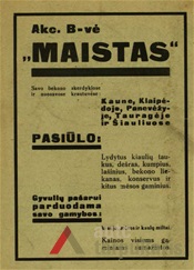 „Maisto“ kompanijos reklama. Iš leidinio „Savivalybė“, 1935 m., nr. 1.
