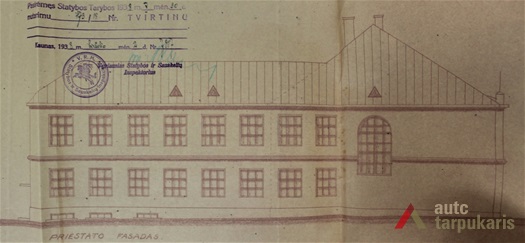 Façade of the new wing, arch. Adolfas Tylius, 1938. From the Lithuanian central state archive