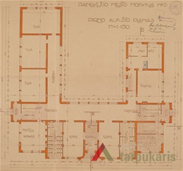 Plan of the ground floor, arch. Antanas Gargasas, 1935. From Lithuanian central state archive
