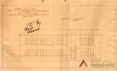 1931 m. mokyklos projektas, pietų fasadas. KAA, f. 218, ap. 1, b. 650