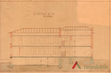 1931 m. mokyklos projektas, pjūvis C-D. KAA, f. 218, ap. 1, b. 650