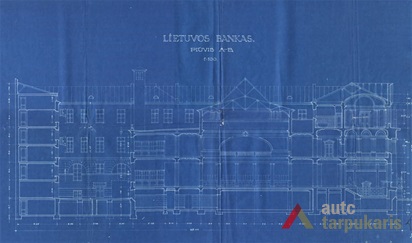 Lietuvos banko rūmai, pjūvis A-B. KAA, f. 218, ap. 2, b. 4441, l. 35