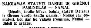 Baigiamas statyti Dariui ir Girėnui paminklas - namai 