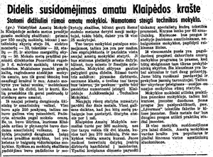 Didelis susidomėjimas amatu Klaipėdos krašte
