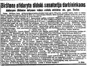 Birštone atidaryta didelė sanatorija darbininkams