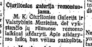 Čiurlionies galerija remontuojama